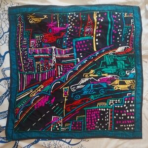 Vintage 80's 90's silk cityscape scarf